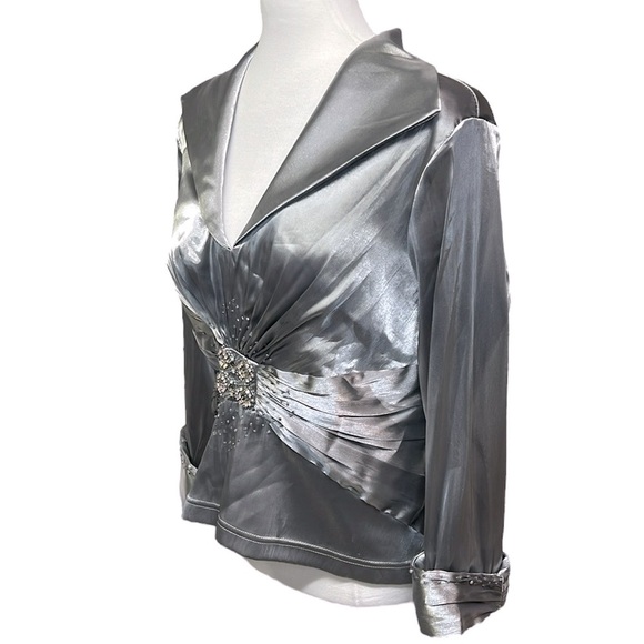 Cachet Rhinestone Waist Beaded Blouse Silver - Picture 3 of 6